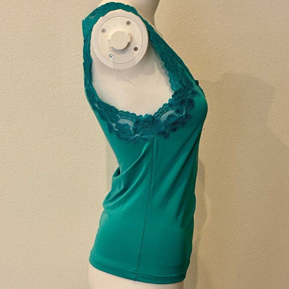 Fredericks Y2K 90s Green Lace V-neck Coquette Tank Top Size S Fairy Layer Sexy - Picture 4 of 14